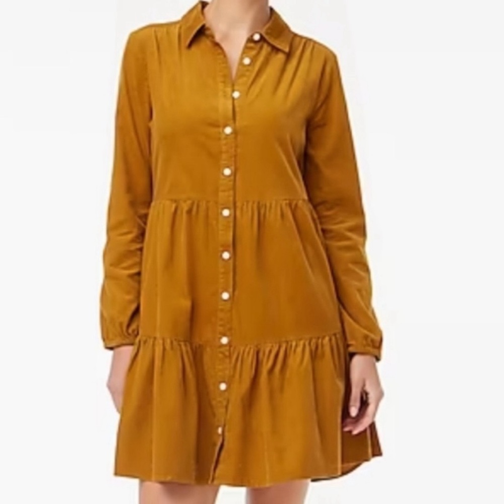 J.Crew factory Corduroy Collared Tiered Mini Shirtdress Size 12